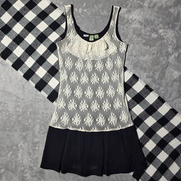 3 | Johnny Martin | Lace Flounce-Neck Color Block Mini Dress - Picture 1 of 5